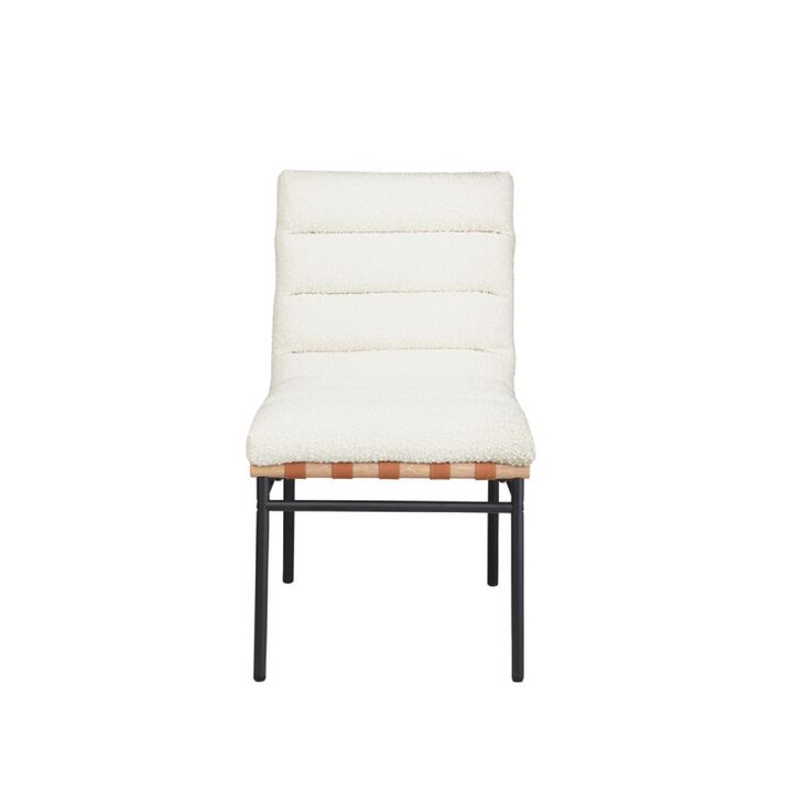 Kive Dining Chair Set of 2, Black Iron Legs, White Channel Tuft Boucle