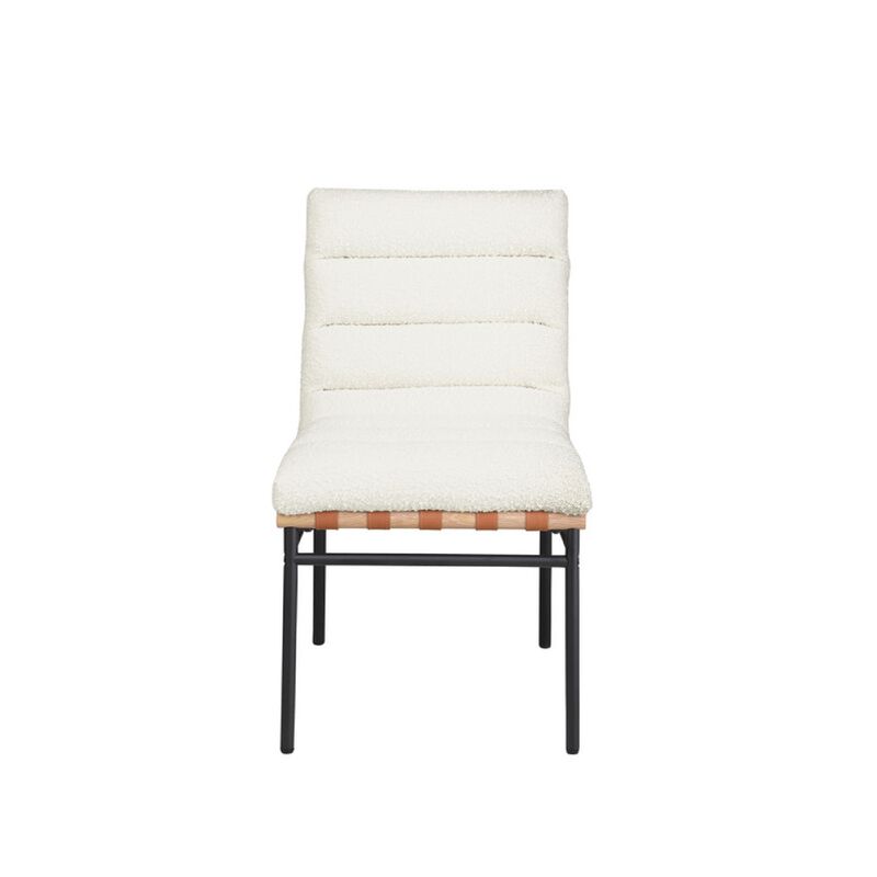 Kive Dining Chair Set of 2, Black Iron Legs, White Channel Tuft Boucle