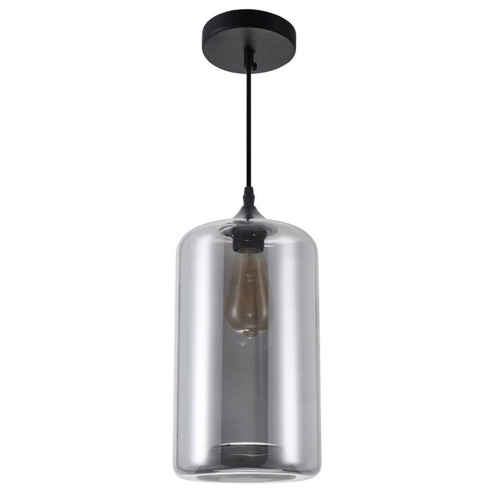 Glass 1 Light Down Mini Pendant With Smoke Finish