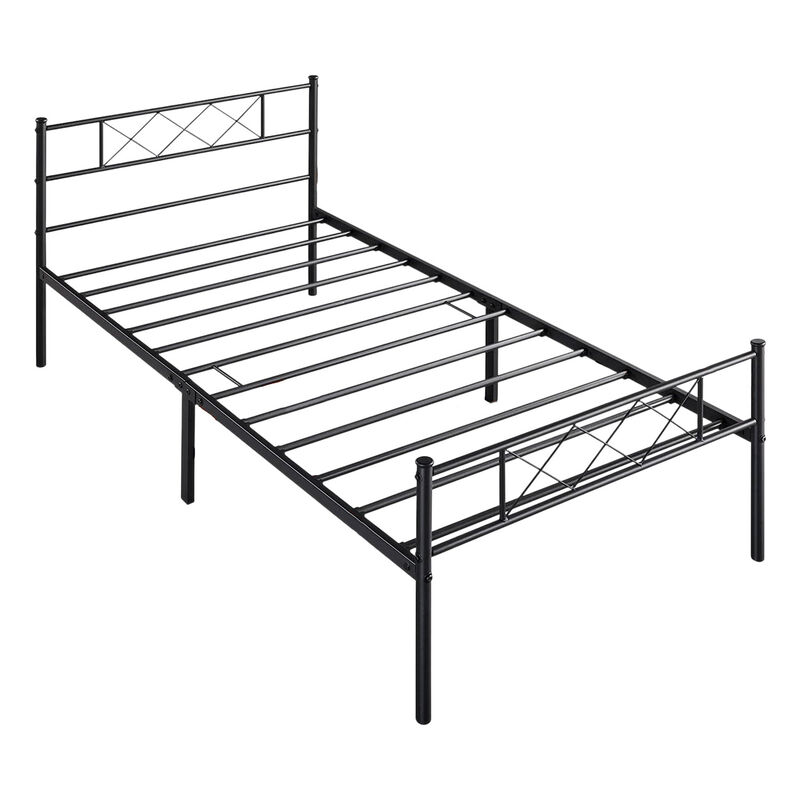 Traditional Powder Coated Slatted Metal Platform Bed for Bedroom Furniture
