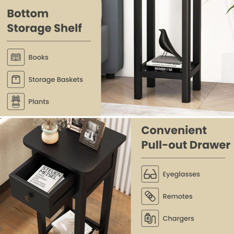 Hivvago 2 Tier Slim Nightstand Bedside Table with Drawer Shelf