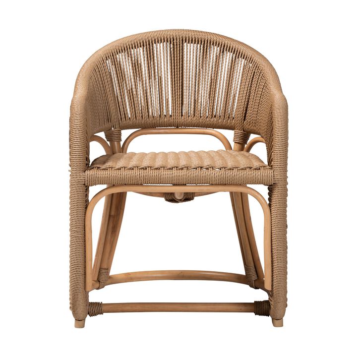 bali & pari Isra Natural Rattan Accent Chair with Handwoven Synthetic Wicker &ndash; Curved Barrel Back Lounge Chair for Coastal Living Spaces