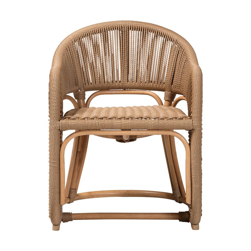 bali & pari Isra Natural Rattan Accent Chair with Handwoven Synthetic Wicker &ndash; Curved Barrel Back Lounge Chair for Coastal Living Spaces image number 1