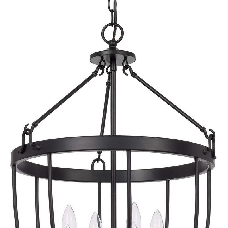 Chandelier with Metal Bird Cage Pendulum Design, Black - Benzara
