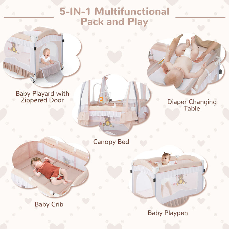 Convertible Bassinet with Removable Changing Table and Detachable Mesh Net