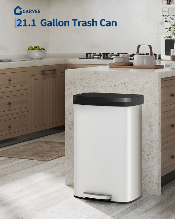 Large 80L/21 Gallon Stainless Steel Step Trash Can, Soft Close Lid, Spacious Durable Rectangular Waste Bin for Kitchen Bathroom Office