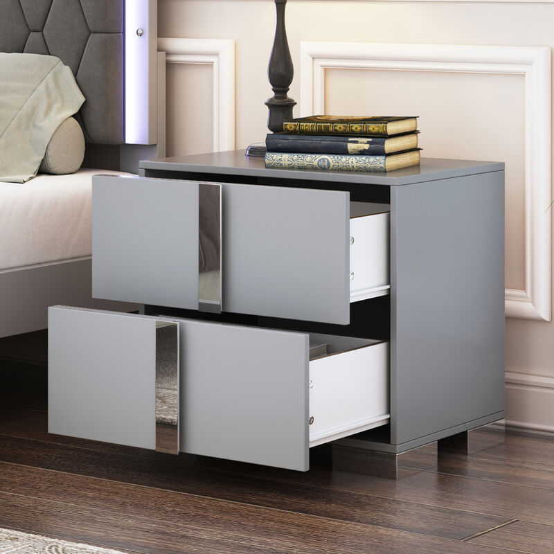 GOODSILO 2-Drawer Mirrored Nightstand Sturdy Bedside Table with Metal Feet Spacious Storage for Bedroom Living Room End Table Home Furniture Piece image number 3