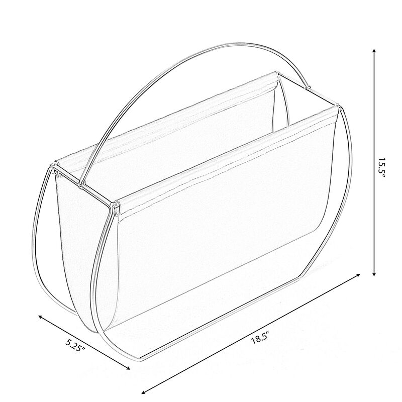 Gold Metal and Brown Leather Modern Decorative Freestanding Magazine Book Rack Storage Holder