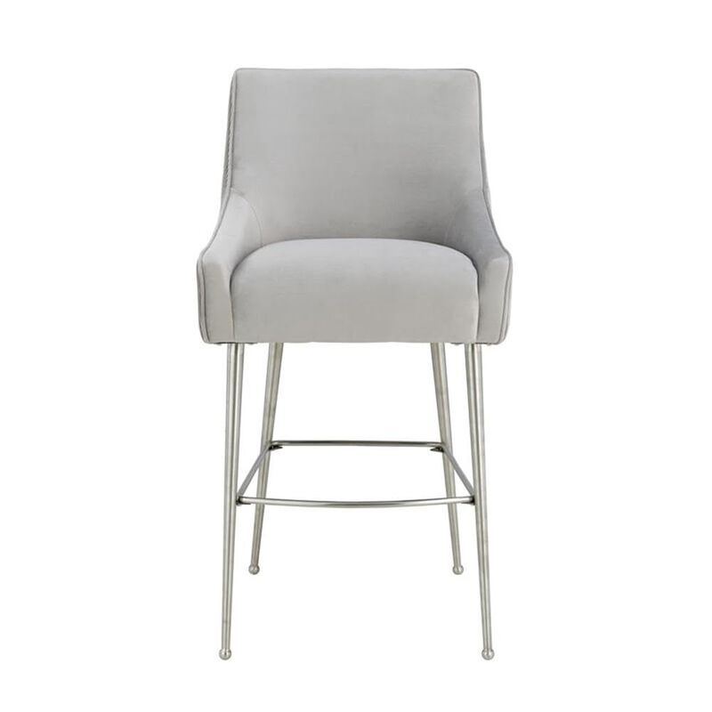 TOV Furniture Beatrix Pleated Light Grey Velvet Counter Stool image number 2