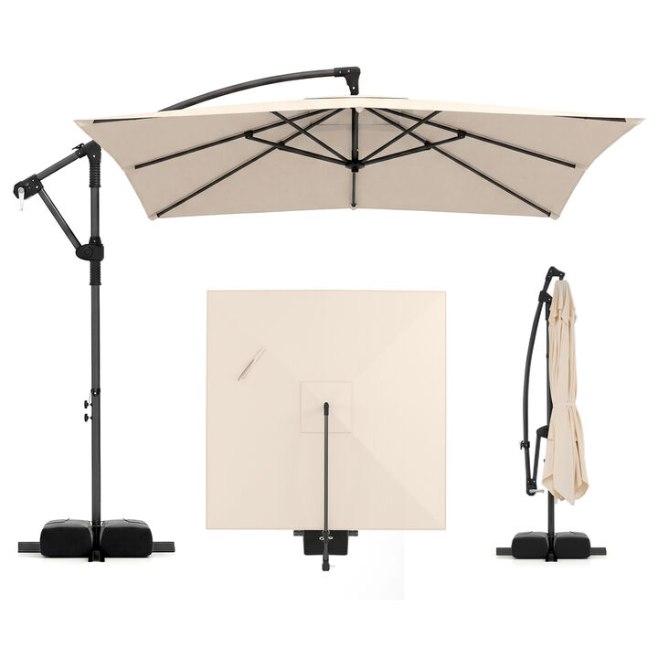 8 x 8 FT Offset Cantilever Patio Umbrella Square Hanging Outdoor Market Umbrella with 360 Degree Rotation