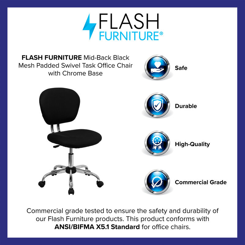 Beverly Mid-Back White Mesh Padded Swivel Task Office Chair with Chrome Base image number 9