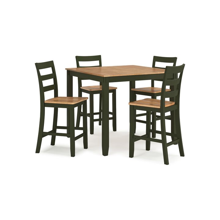 Gasy Counter Height Dining Table Set, 4 Chairs, Dark Green Wood, Brown - Benzara