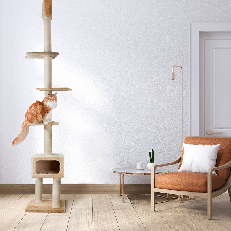 TRIXIE Santander Plush & Sisal Adjustable 96"-108" Cat Tower with Scratching Posts image number 1