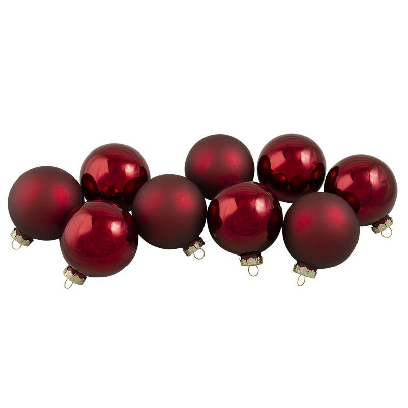9ct Cherry Red Glass 2-Finish Christmas Ball Ornaments 2.5" (65mm) image number 0