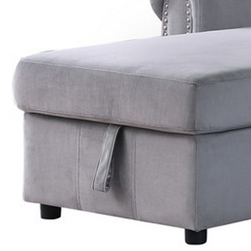 Irma 97 Inch 2 Piece Sectional Sofa, Pull Out Bed, Rolled Arm, Gray Velvet