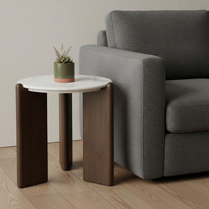 HomeRoots 20" White And Brown Marble And Solid Wood End Table