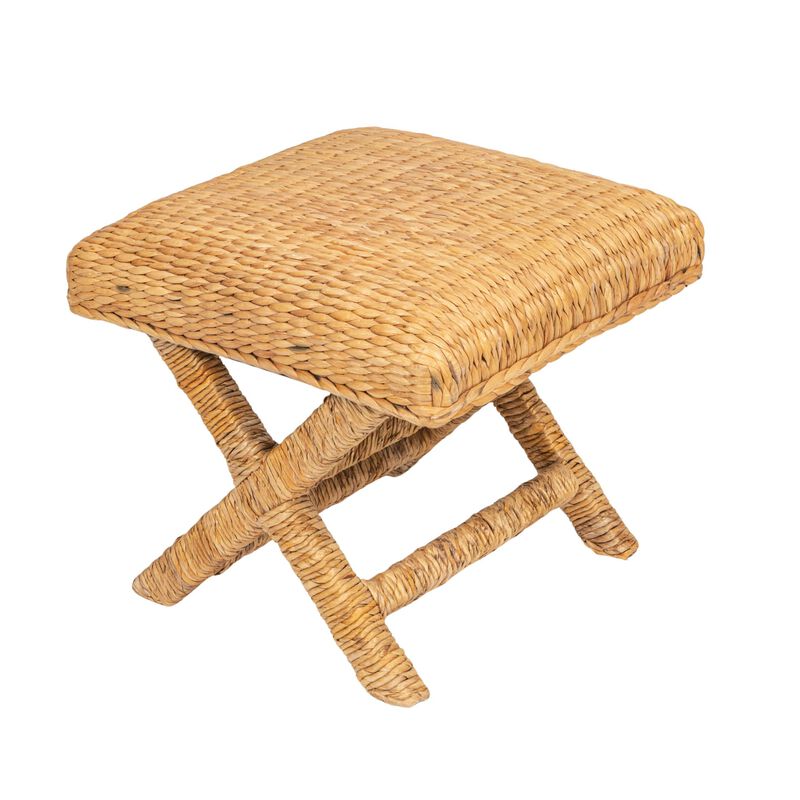 Woven Water Hyacinth and Wood Stool, Brown image number 0