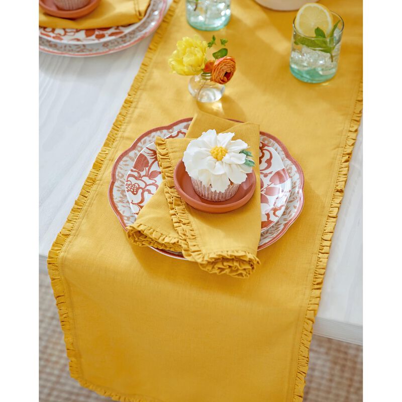 Solino Home 100% Pure Linen Table Runner - Juliette Ruffle