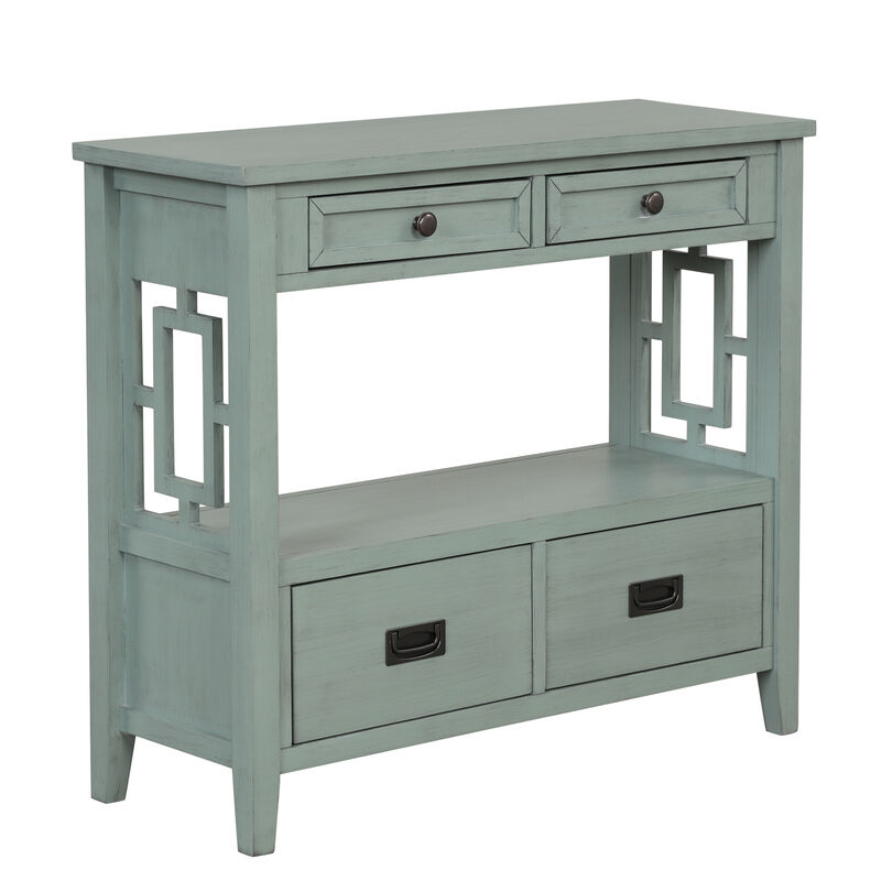 GOODSILO Farmhouse Pine Wood Console Table Entry Sofa Table with 4 Drawers and Storage Shelf image number 5
