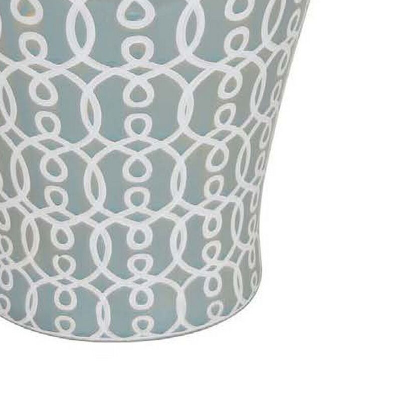 Deni 33 Inch Temple Jar, Removable Lid, Carved Pattern, Ceramic, Mint Green - Benzara