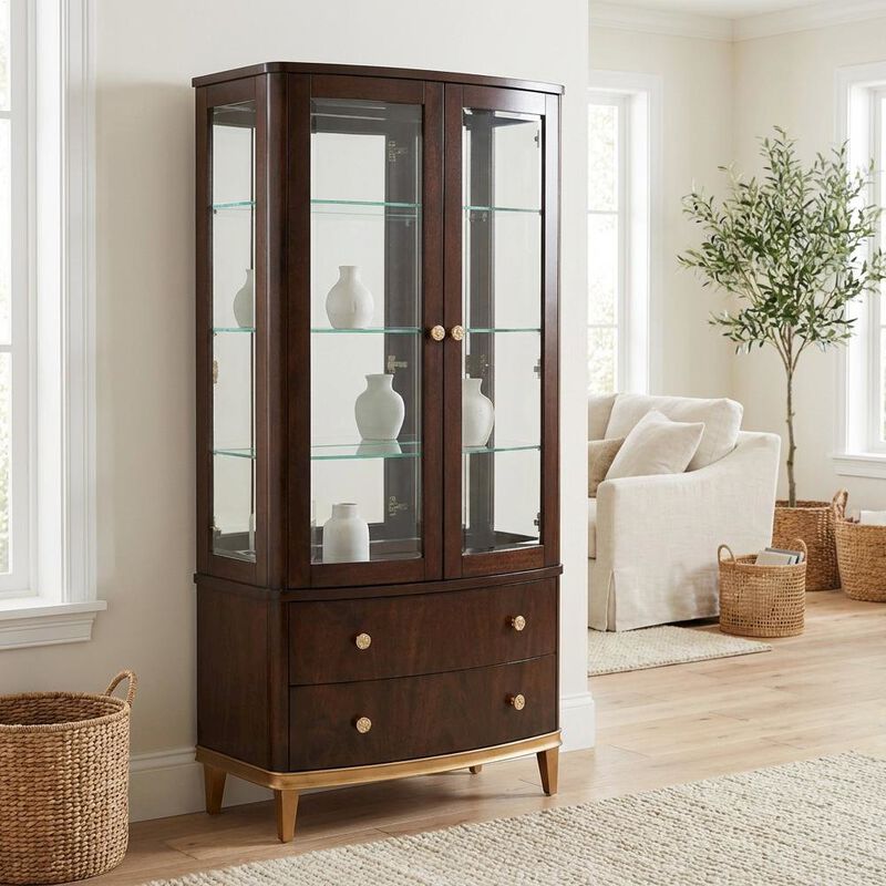 Michael Amini Camellia Field Display Cabinet - Warm Pecan