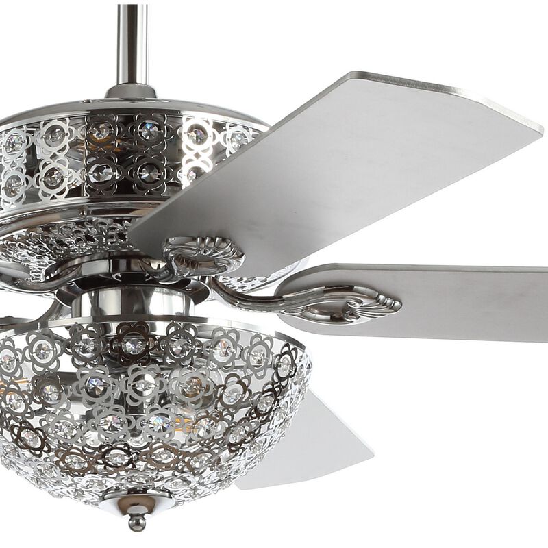 Zara 52" Filigree 6-Light Metal/Wood LED Ceiling Fan, Chrome