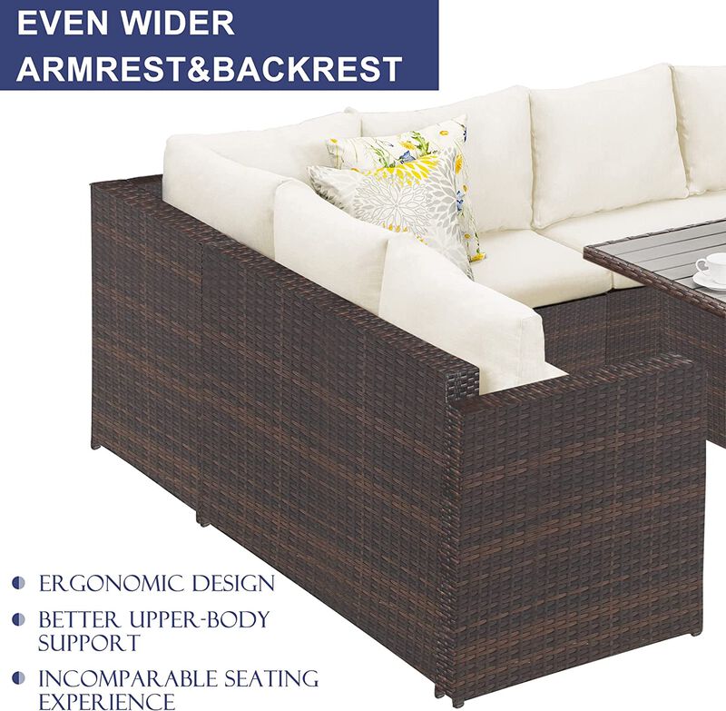 Streamdale 7-Piece Rattan Patio Sofa Set with Ivory Cushions