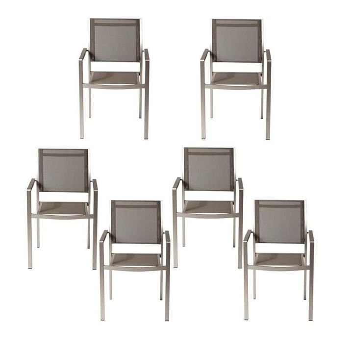 Pangea Home David Dining Chairs, Brushed Grey In Aluminum, Textilene