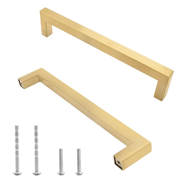 Qjaiune 12 Pack Brushed Gold Cabinet Pulls Square Dresser Handles, 6-1/4 Inch / 160mm Hole to Hole Cabinet Handles Stainless Ste