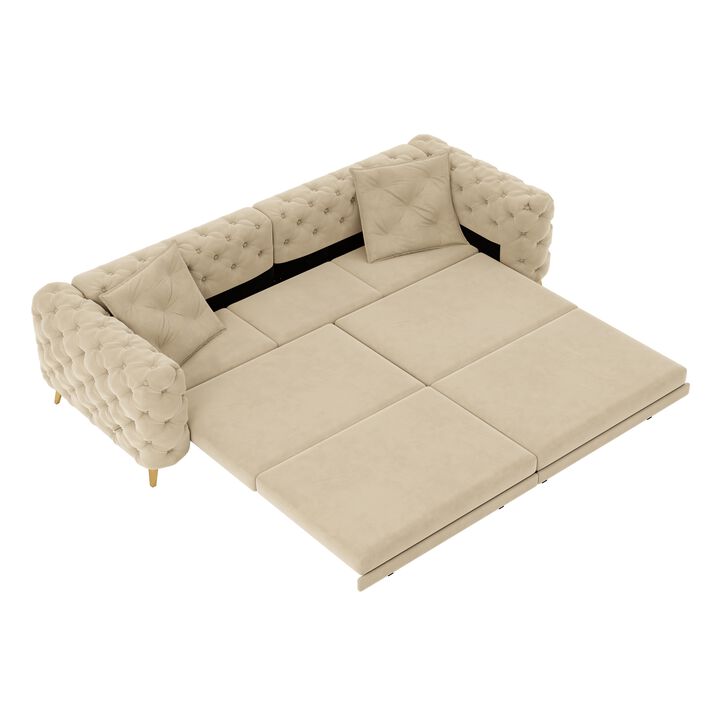 Whisen 97.7" 4-Seat Convertible Sleeper Sofa, Velvet 3-in-1 with Ottoman for Apartment Office