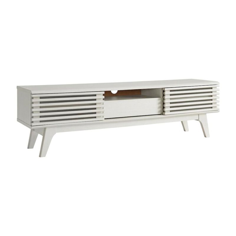 White wood TV stand with 59-inch top and sleek design image number 0