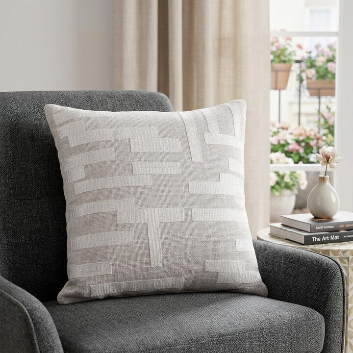 HomeRoots 24" Ivory Cotton Blend Throw Pillow with Embroidery