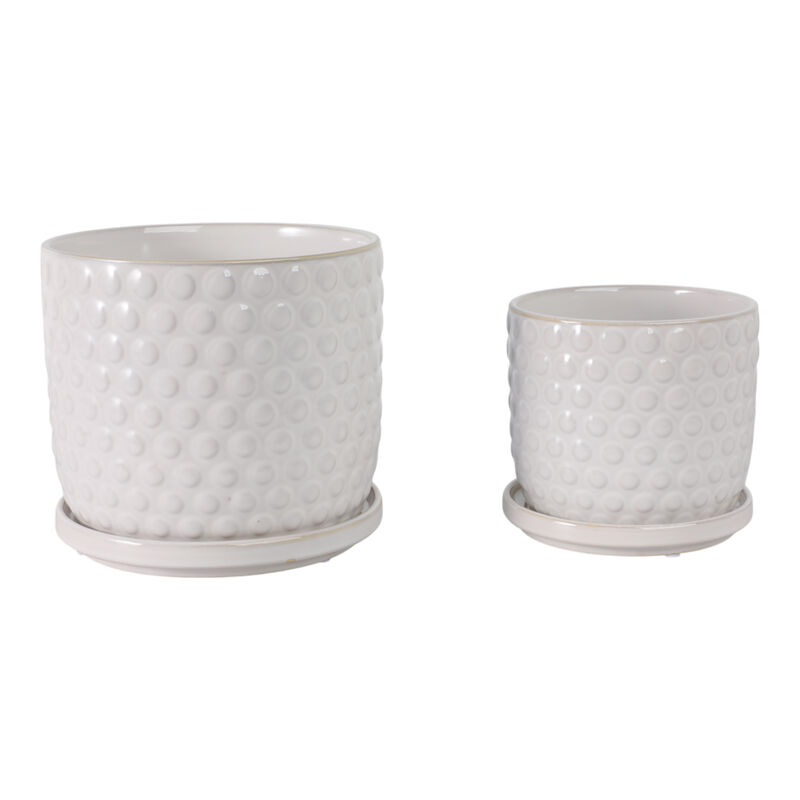 S/2 6/8" Bubble Planter W/ Saucer, White image number 3