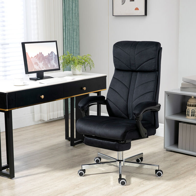 Vinsetto High-Back Executive Office Chair with Footrest, Microfiber Computer Chair with Reclining Function and Armrest, Ergonomic Office Chair, Black
