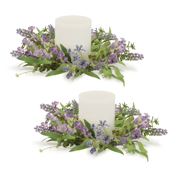 Lavender and Foliage Candle Ring Set of 2 for Rustic, Spring, or Everyday Decor