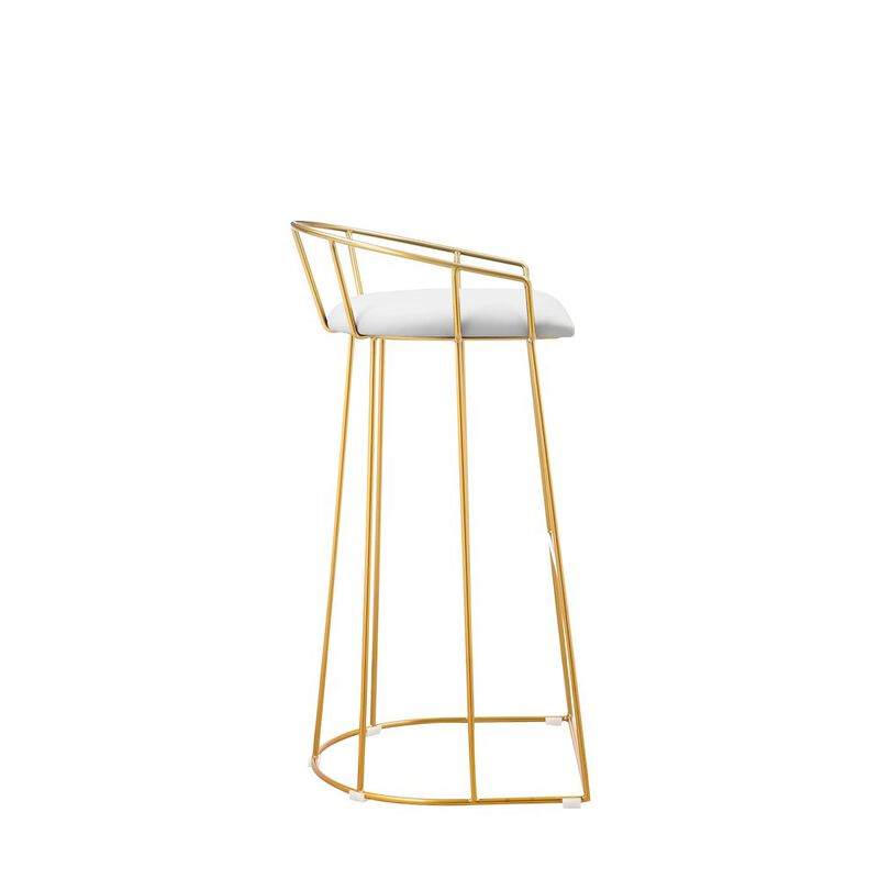 Pangea Home Jillian Gold Bar Stool White Faux Leather