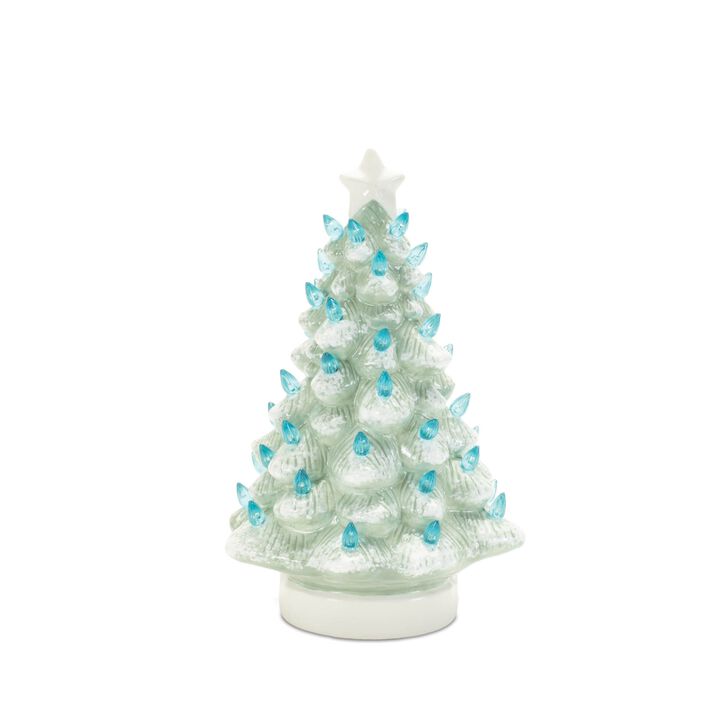Set of 2 Ceramic Lighted Christmas Trees – LED Holiday Décor for Tabletop, Entryway, or Tiered Tray Display
