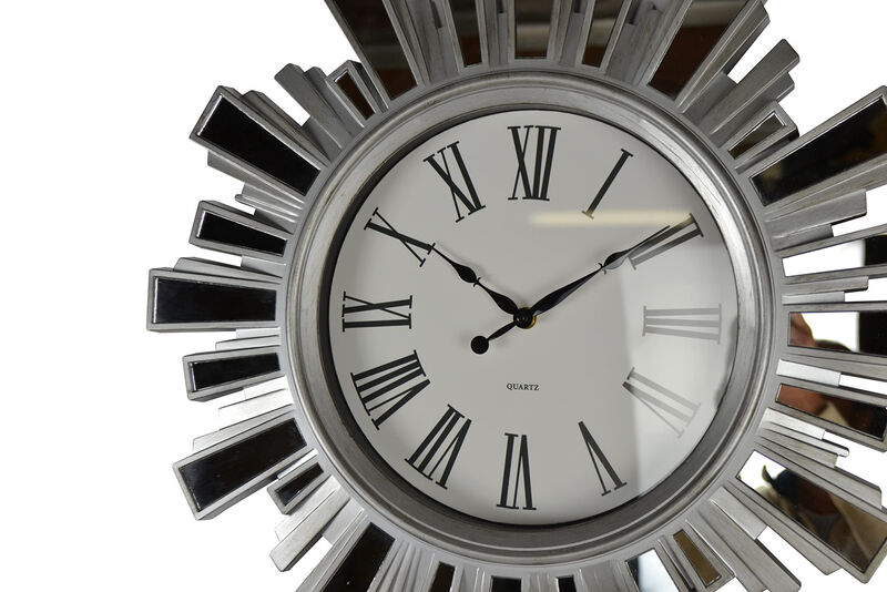 HomeRoots 19" Silver And Clear Mirrored Glass And Heavy Duty Plastic Silent Analog Sunburst Wall Clock image number 2