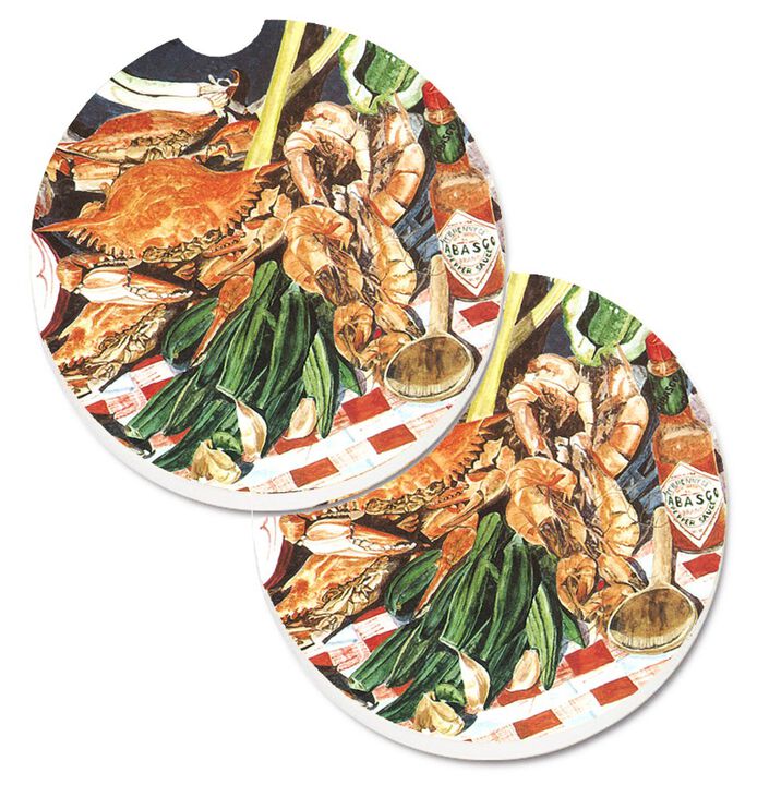 Caroline's Treasures Crab Boil Set of 2 Cup Holder Car Coasters 8537CARC, 2.56, Multicolor