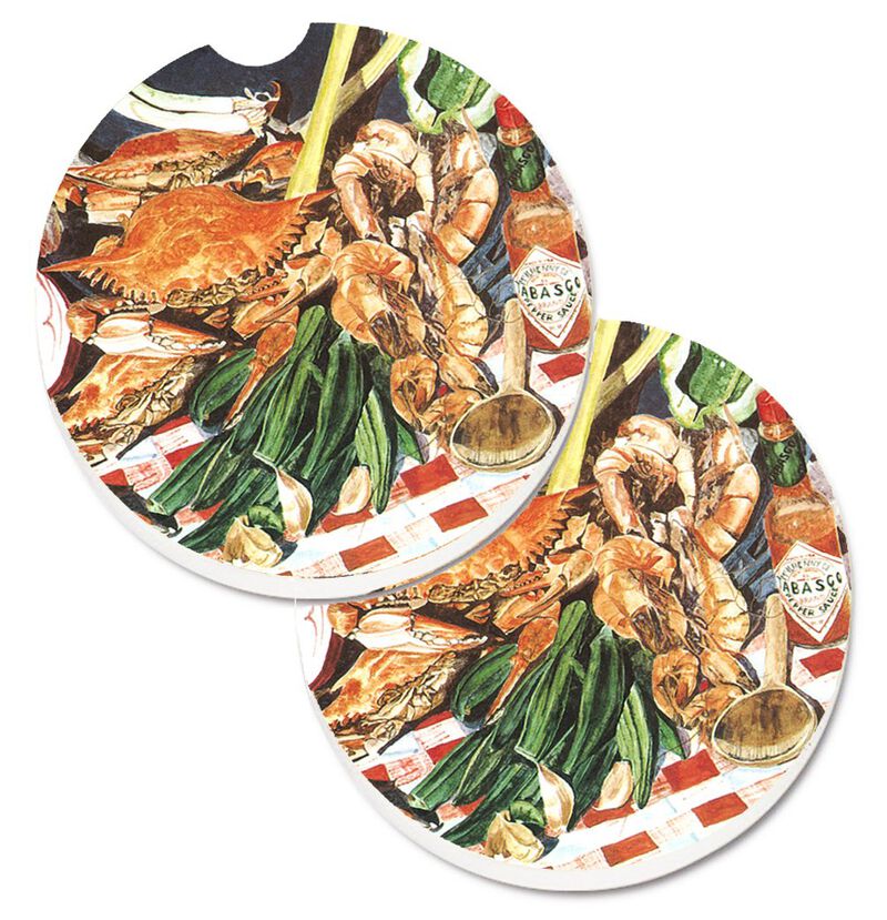 Caroline's Treasures Crab Boil Set of 2 Cup Holder Car Coasters 8537CARC, 2.56, Multicolor