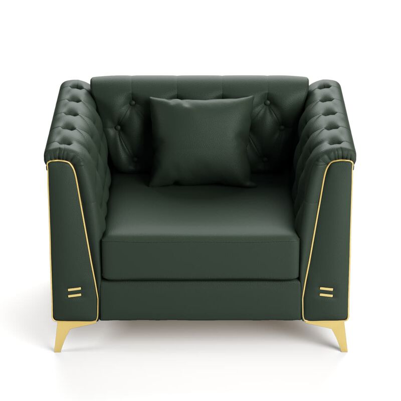 Chesterfield Accent Chair, Faux Leather Button Tufted Rolled Arm Chair, Modular 1 Seater with Metal Trim and Tapered Legs image number 6