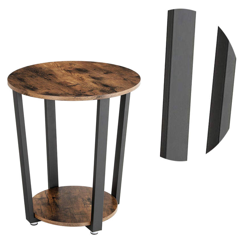 Stylish Iron and Wood End Table with Open Bottom Storage Shelf, Brown and Black