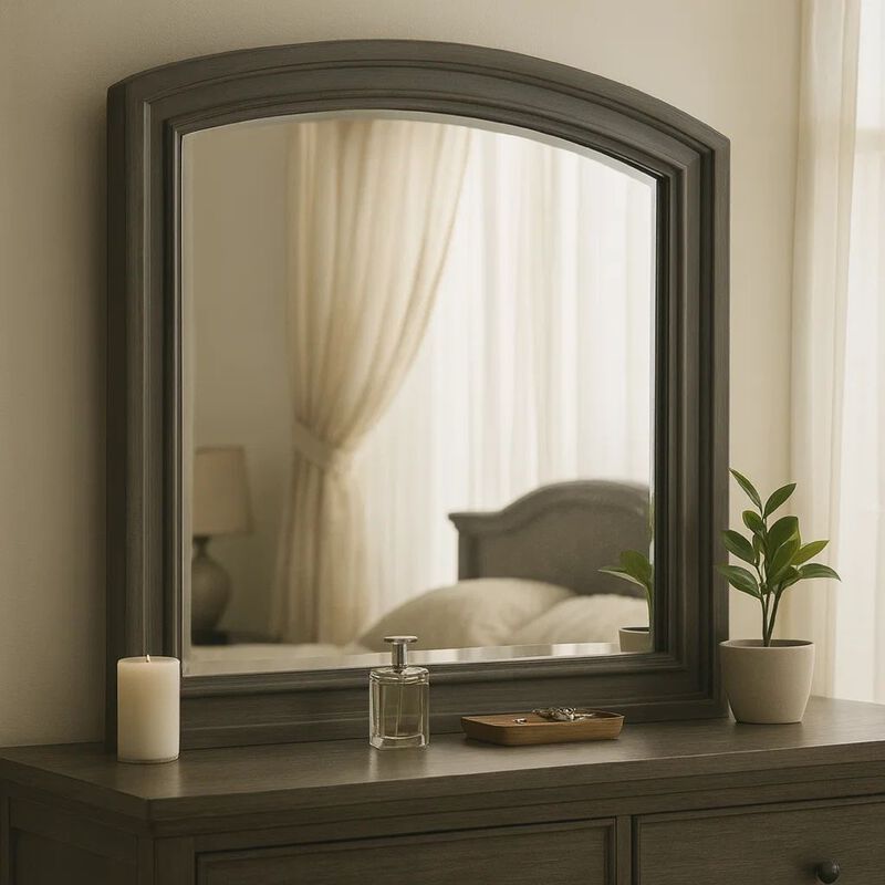 Dresser Mirror, Gray Pine Wood Frame, Farmhouse Carved Details 36x42 image number 6