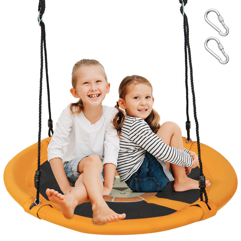 Round Saucer Tree Swing with Adjustable Ropes and Carabiners for Kids & Adults