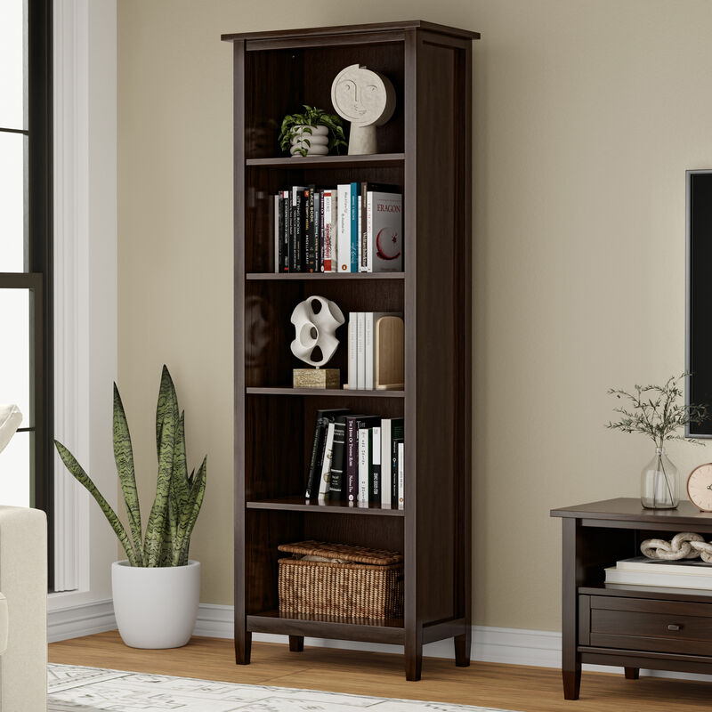 Warm Shaker 72 inch Tall Solid Wood 5 Shelf Bookcase in Tobacco Brown image number 1