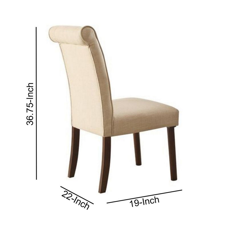 Dining Chair with Fabric Button Tufted Back, Set of 2, Beige-Benzara