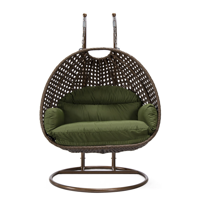 LeisureMod Mendoza Modern Wicker Hanging 2 person Egg Swing Chair Removable Cushion