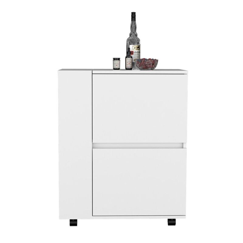 Tully Bar Cart Two Pull-Down Door Cabinets and Two Open Shelves,White