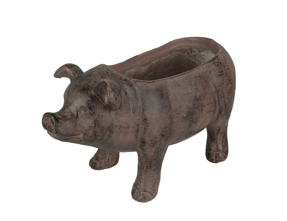 17 Inch Long Rustic Brown Finish Smiling Pig Planter