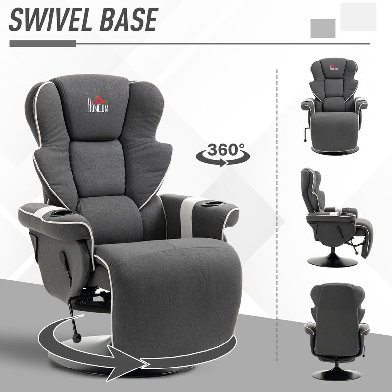 HOMCOM Manual Recliner, Swivel Lounge Armchair with Footrest and Two Cup Holders for Living Room, Black
